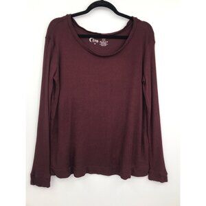 ZYIA Active Maroon Deep Red Waffle Knit Rayon Long Sleeve Wide Neck Shirt XS